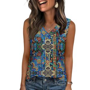 Zeagoo Tank Top for Women V Neck Loose Fit Sleeveless Summer Tops Business Casual Outfits Dressy Blouses Shirts(Multicolor 779)