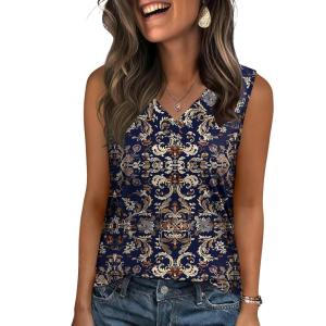 Zeagoo Tank Top for Women V Neck Loose Fit Sleeveless Summer Tops Business Casual Outfits Dressy Blouses Shirts(Navy Floral 869)