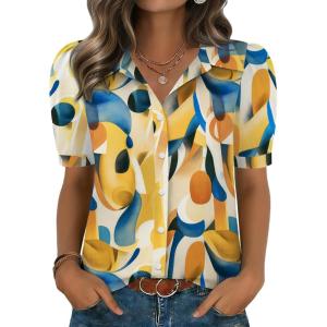Zeagoo Women Button Down Shirts Puff Short Sleeve Blouses Chiffon Tops Business Casual Outfits Summer Clothes(Multicolor-jh579)