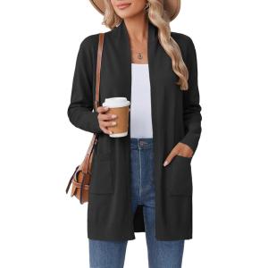 Zeagoo Women Long Cardigan Sweaters Lightweight Open Front Duster Knit Fashion Sweater Coats Trendy Cardigans with Pocket(Black)