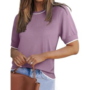 Zeagoo Women Short Sleeve Sweater Summer Crew Neck Dressy Casual Soft Knit Pullover Tops Trendy(Purple)