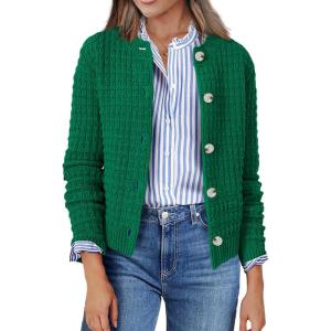 Zeagoo Women’s 2026 Cardigan Sweaters Button Down Crew Neck Open Front Long Sleeve Knit Cropped Jackets(Green)