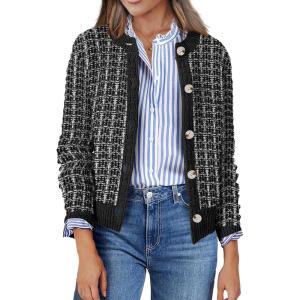 Zeagoo Women’s 2026 Cardigan Sweaters Button Down Crew Neck Open Front Long Sleeve Knit Cropped Jackets(Mix Black)