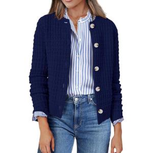Zeagoo Women’s 2026 Cardigan Sweaters Button Down Crew Neck Open Front Long Sleeve Knit Cropped Jackets(Z-dark Blue)