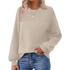 Zeagoo Women’s 2026 Fall Chunky Knit Sweater Oversized Crewneck Long Sleeve Winter Cotton Pullover Sweaters Jumper Tops(Beige)
