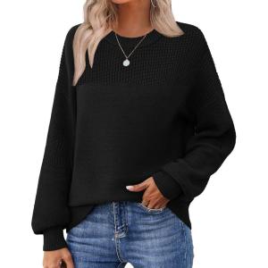 Zeagoo Women’s 2026 Fall Chunky Knit Sweater Oversized Crewneck Long Sleeve Winter Cotton Pullover Sweaters Jumper Tops(Black)