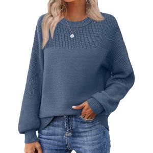 Zeagoo Women’s 2026 Fall Chunky Knit Sweater Oversized Crewneck Long Sleeve Winter Cotton Pullover Sweaters Jumper Tops(Blue)