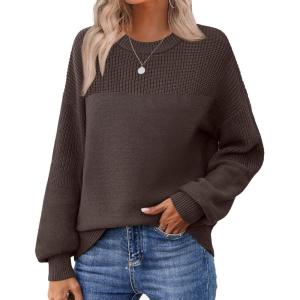 Zeagoo Women’s 2026 Fall Chunky Knit Sweater Oversized Crewneck Long Sleeve Winter Cotton Pullover Sweaters Jumper Tops(Brown)
