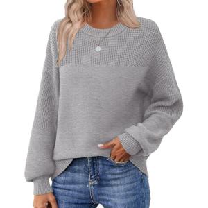 Zeagoo Women’s 2026 Fall Chunky Knit Sweater Oversized Crewneck Long Sleeve Winter Cotton Pullover Sweaters Jumper Tops(Grey)