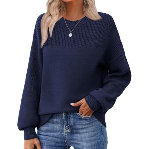 Zeagoo Women’s 2026 Fall Chunky Knit Sweater Oversized Crewneck Long Sleeve Winter Cotton Pullover Sweaters Jumper Tops(Navy Blue)