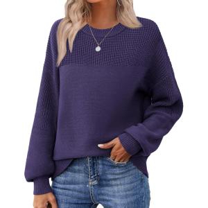 Zeagoo Women’s 2026 Fall Chunky Knit Sweater Oversized Crewneck Long Sleeve Winter Cotton Pullover Sweaters Jumper Tops(Purple)