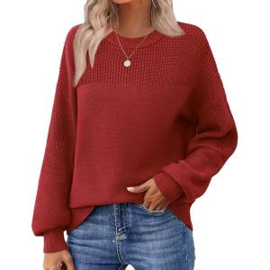 Zeagoo Women’s 2026 Fall Chunky Knit Sweater Oversized Crewneck Long Sleeve Winter Cotton Pullover Sweaters Jumper Tops(Red)
