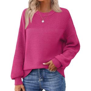 Zeagoo Women’s 2026 Fall Chunky Knit Sweater Oversized Crewneck Long Sleeve Winter Cotton Pullover Sweaters Jumper Tops(Rose)