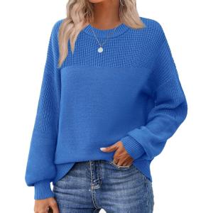Zeagoo Women’s 2026 Fall Chunky Knit Sweater Oversized Crewneck Long Sleeve Winter Cotton Pullover Sweaters Jumper Tops(Sky Blue)