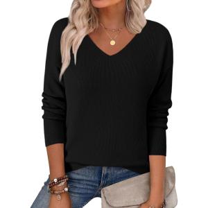 Zeagoo Women’s 2026 Fall Sweaters Long Sleeve V Neck Knit Pullovers Business Casual Sweater Tops(Black)