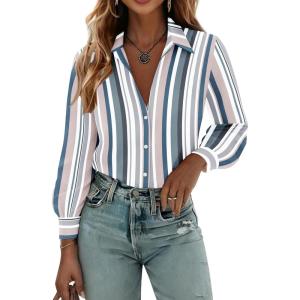 Zeagoo Womens Button Down Shirts Lantern Long Sleeve Blouse Business Casual Work Tops Floral Printed Outfits(Tw721)