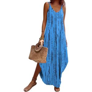 Zeagoo Women’s Casual Sundress Summer Maxi Sleeveless V Neck Split Boho Beach Dress Travel Vacation Dress with Pockets(Zr459)