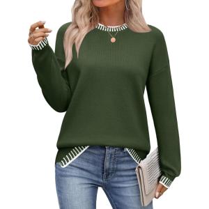 Zeagoo Womens Crewneck Pullover Sweater Long Sleeve Knit Side Slit 2025 Fall Winter Sweater Tops(Army Green)
