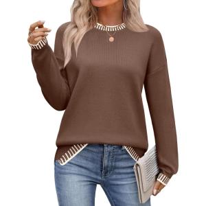 Zeagoo Womens Crewneck Pullover Sweater Long Sleeve Knit Side Slit 2025 Fall Winter Sweater Tops(Nutmeg)