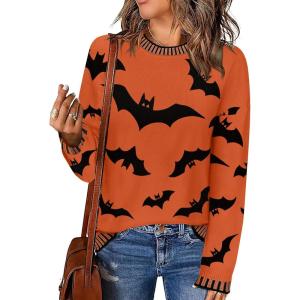 Zeagoo Womens Crewneck Pullover Sweater Long Sleeve Knit Side Slit 2025 Fall Winter Sweater Tops(Pumpkin)