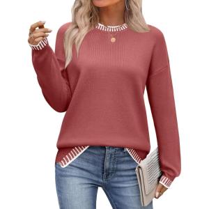 Zeagoo Womens Crewneck Pullover Sweater Long Sleeve Knit Side Slit 2025 Fall Winter Sweater Tops(Rust)