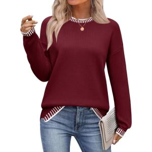 Zeagoo Womens Crewneck Pullover Sweater Long Sleeve Knit Side Slit 2025 Fall Winter Sweater Tops(Wine Red)