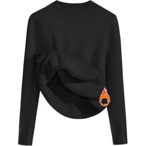 Zeagoo Women’s Fleece Sherpa Lined Sweater Mock Neck Long Sleeve Thermal Shirt 2026 Fall Winter Fuzzy Knit Jumper Tops S-XXL(Black)