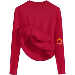 Zeagoo Women’s Fleece Sherpa Lined Sweater Mock Neck Long Sleeve Thermal Shirt 2026 Fall Winter Fuzzy Knit Jumper Tops S-XXL(Red)