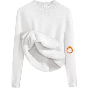 Zeagoo Women’s Fleece Sherpa Lined Sweater Mock Neck Long Sleeve Thermal Shirt 2026 Fall Winter Fuzzy Knit Jumper Tops S-XXL(White)