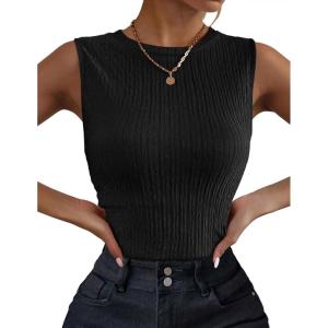 Zeagoo Women’s High Neck Tank Top 2026 Summer Casual Ribbed Knit Slim Fitted Basic Textured Sleeveless Shirts(Black)