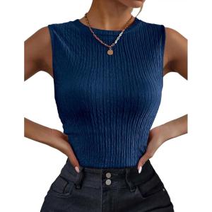 Zeagoo Women’s High Neck Tank Top 2026 Summer Casual Ribbed Knit Slim Fitted Basic Textured Sleeveless Shirts(Blue)