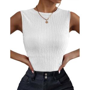 Zeagoo Women’s High Neck Tank Top 2026 Summer Casual Ribbed Knit Slim Fitted Basic Textured Sleeveless Shirts(B_white)