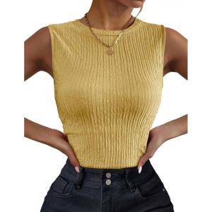 Zeagoo Women’s High Neck Tank Top 2026 Summer Casual Ribbed Knit Slim Fitted Basic Textured Sleeveless Shirts(Yellow)