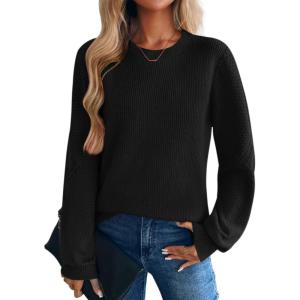 Zeagoo Womens Sweaters 2026 Fashion Fall Tops Crew Neck Long Sleeve Knit Pullover Sweater S-XXL(All Black)