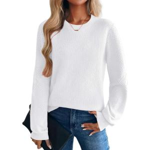 Zeagoo Womens Sweaters 2026 Fashion Fall Tops Crew Neck Long Sleeve Knit Pullover Sweater S-XXL(All White)