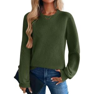 Zeagoo Womens Sweaters 2026 Fashion Fall Tops Crew Neck Long Sleeve Knit Pullover Sweater S-XXL(Dark Green)