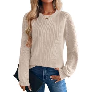 Zeagoo Womens Sweaters 2026 Fashion Fall Tops Crew Neck Long Sleeve Knit Pullover Sweater S-XXL(Gray)