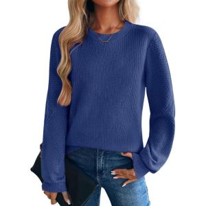 Zeagoo Womens Sweaters 2026 Fashion Fall Tops Crew Neck Long Sleeve Knit Pullover Sweater S-XXL(Navy Blue)