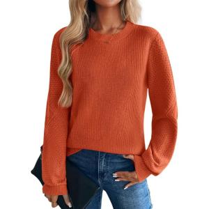 Zeagoo Womens Sweaters 2026 Fashion Fall Tops Crew Neck Long Sleeve Knit Pullover Sweater S-XXL(Orange)