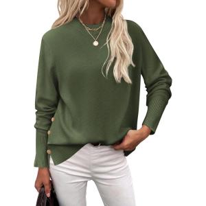 Zeagoo Women’s Sweaters Loose Knit Side Button 2025 Fall Fashion Trendy Casual Pullover Tops Clothes(Army Green)