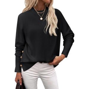 Zeagoo Women’s Sweaters Loose Knit Side Button 2025 Fall Fashion Trendy Casual Pullover Tops Clothes(Black)