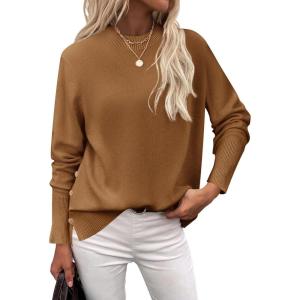 Zeagoo Women’s Sweaters Loose Knit Side Button 2025 Fall Fashion Trendy Casual Pullover Tops Clothes(Brown)