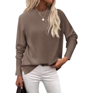Zeagoo Women’s Sweaters Loose Knit Side Button 2025 Fall Fashion Trendy Casual Pullover Tops Clothes(Nutmeg)