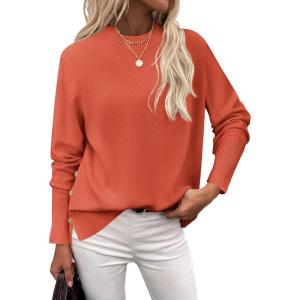 Zeagoo Women’s Sweaters Loose Knit Side Button 2025 Fall Fashion Trendy Casual Pullover Tops Clothes(Orange)