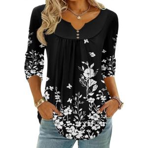Zeagoo Womens Tops Long Sleeve Shirts Boho Tops for Women 2026 Fall Blouses Ladies Sweatshirts Spring Fashion Clothing(Black Print)