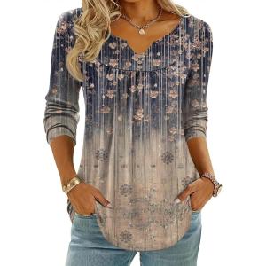 Zeagoo Womens Tops Long Sleeve Shirts Boho Tops for Women 2026 Fall Blouses Ladies Sweatshirts Spring Fashion Clothing(Gradient Retro Flowers)