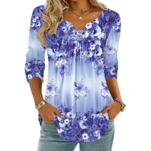 Zeagoo Womens Tops Long Sleeve Shirts Boho Tops for Women 2026 Fall Blouses Ladies Sweatshirts Spring Fashion Clothing(Purple Flowers)