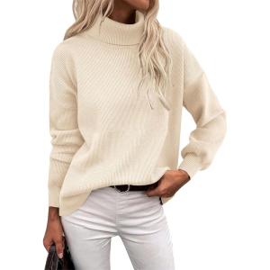 Zeagoo Women’s Turtleneck Sweater 2025 Fall Winter Chunky Knit Sweaters Casual Side Slit Pullover Jumper Top(Beige)