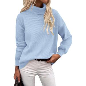 Zeagoo Women’s Turtleneck Sweater 2025 Fall Winter Chunky Knit Sweaters Casual Side Slit Pullover Jumper Top(Blue)