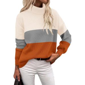 Zeagoo Women’s Turtleneck Sweater 2025 Fall Winter Chunky Knit Sweaters Casual Side Slit Pullover Jumper Top(Colorblock 278)